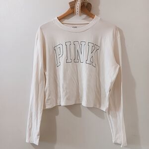 VS | Pink Victoria's Secret Lightweight Airy Long Sleeve Ivory Logo Graphic Tee